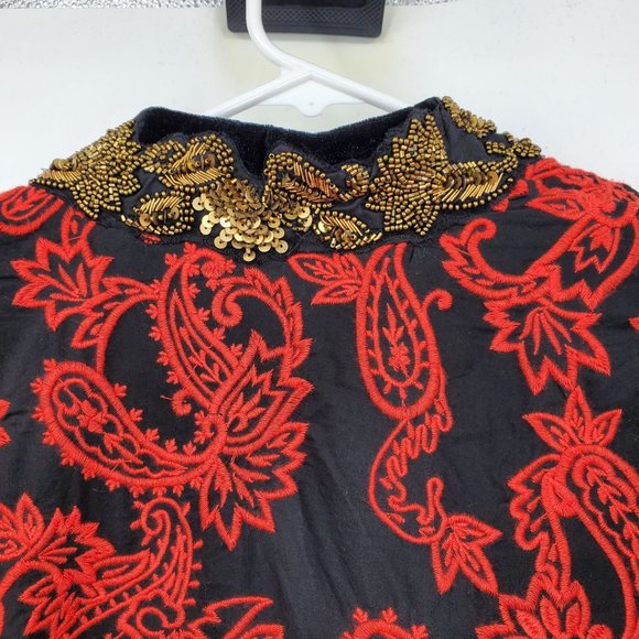 Chico's Red and Black Collectibles Embroidered Paisley Print Jacket M Petite - Picture 10 of 12
